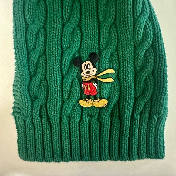 Vtg Mickey Disney Cable Knit Green Scarf w Patch - Picture 6 of 8
